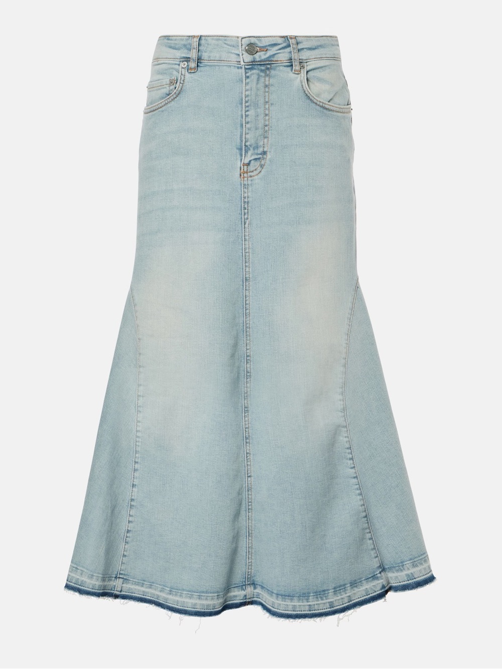 Ganni High-Rise Denim Midi Skirt